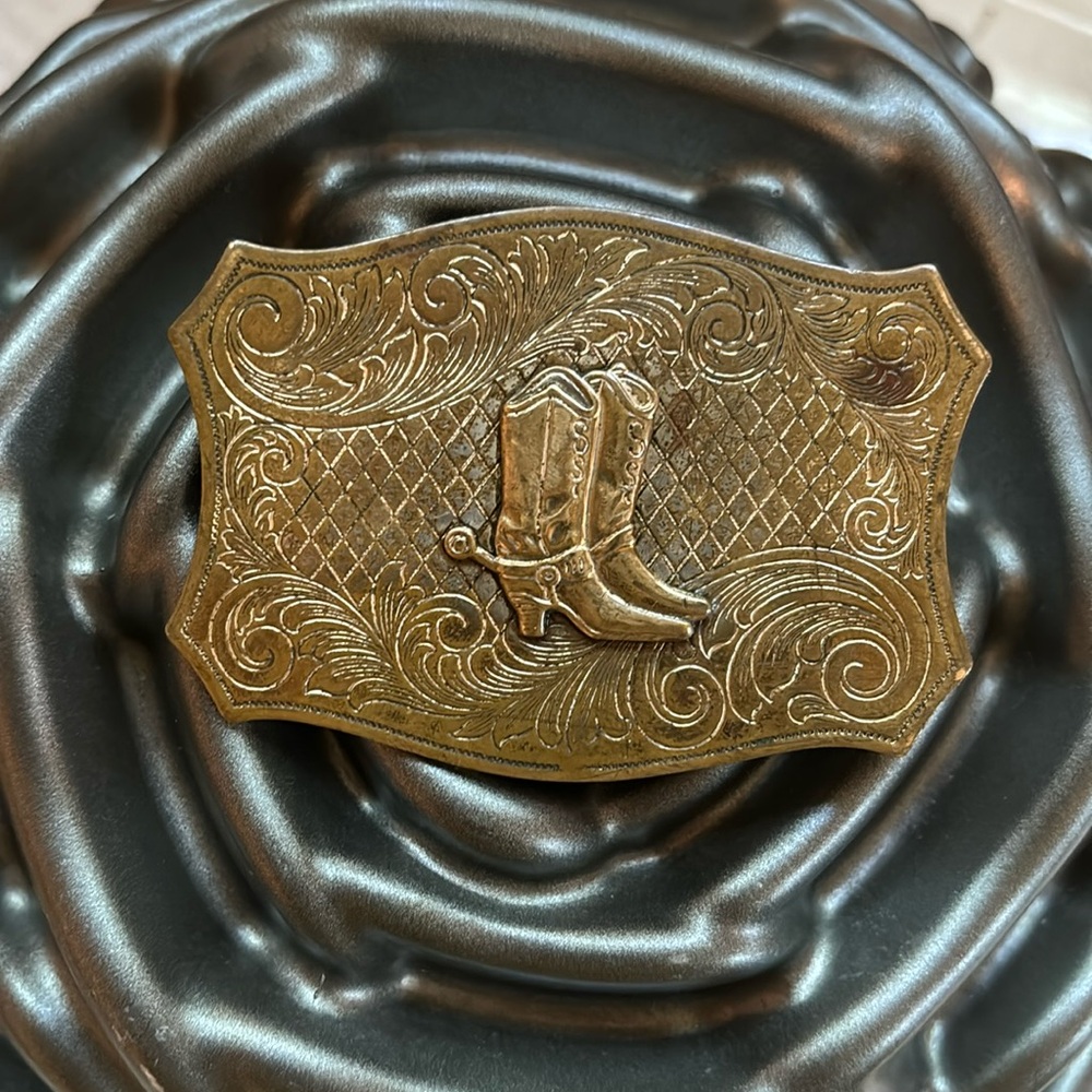 SOLID BRASS BOOTS BELT BUCKLE